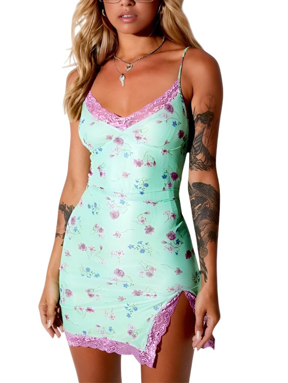 Motel Urban Outfitters Coti Bodycon Dress Mesh Bloom Lime Mini Green Size Small